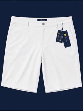 NWT Jack Nicklaus White Flat Front Golf Shorts Side Pocket 9” Tech Performance